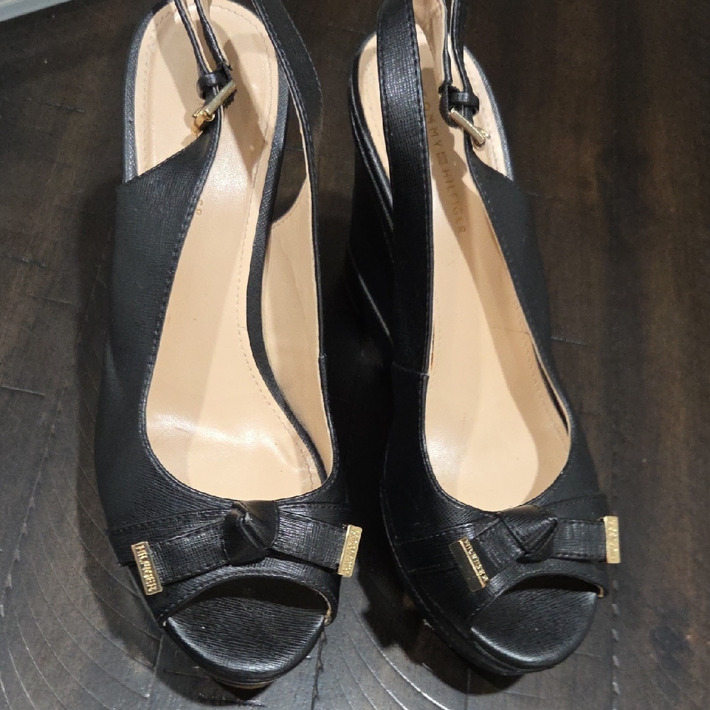 Tommy Hilfiger Black Peep-Toe Slingback Heels